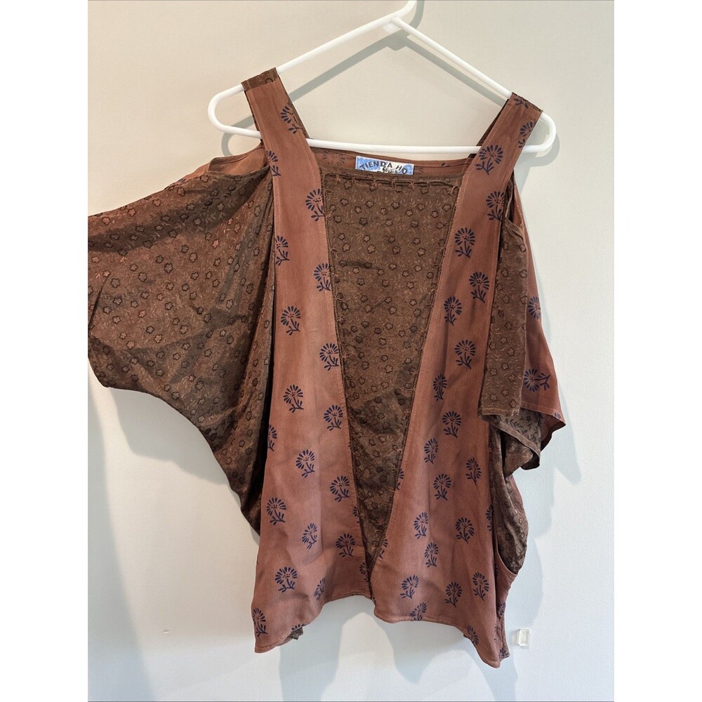 Tienda Ho Abstract Boho Layering Tunic Cold Shoulder Earthy Artsy Oversized OS